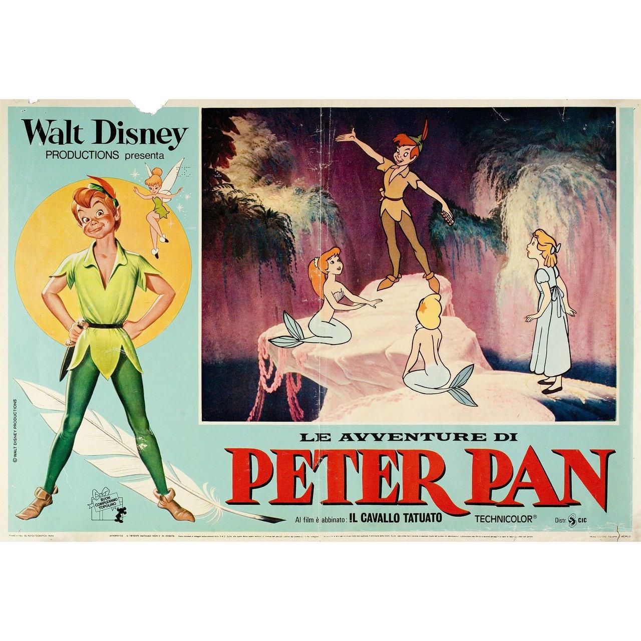Original 1960s re-release Italian fotobusta poster for the 1953 film Peter Pan directed by Clyde Geronimi / Wilfred Jackson / Hamilton Luske / Jack Kinney with Bobby Driscoll / Kathryn Beaumont / Hans Conried / Bill Thompson. Good-very good