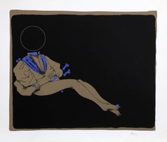 Figure in Blue (Untitled), Signed Surrealist Screenprint by Peter Paone