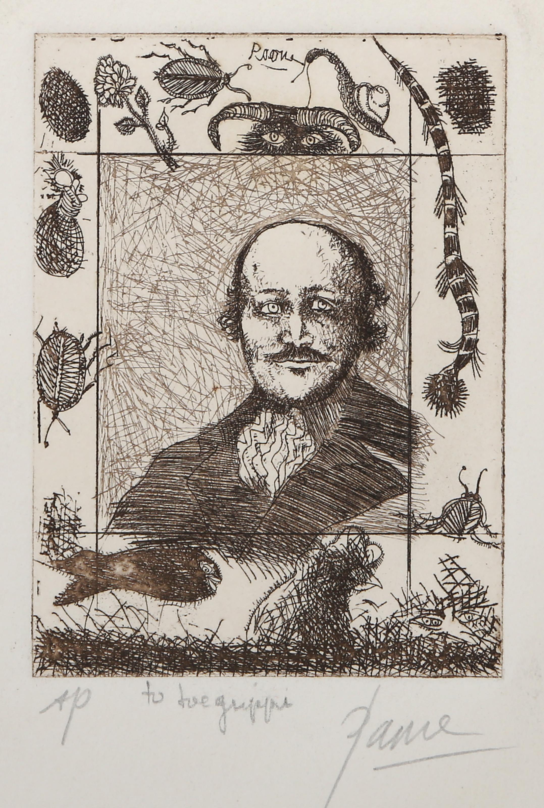 Peter Paone, American (1936 - ) - Self Portrait, Medium:  Etching, signed, numbered and dedicated in pencil, Edition:  AP, Image Size:  4 x 3 inches, Size:  10 x 8 in. (25.4 x 20.32 cm) 