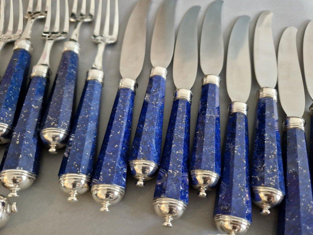 Late 20th Century Peter Paris - Cutlery Flatware Set Of 51 Pieces In Sterling Silver & Lapis Laz For Sale