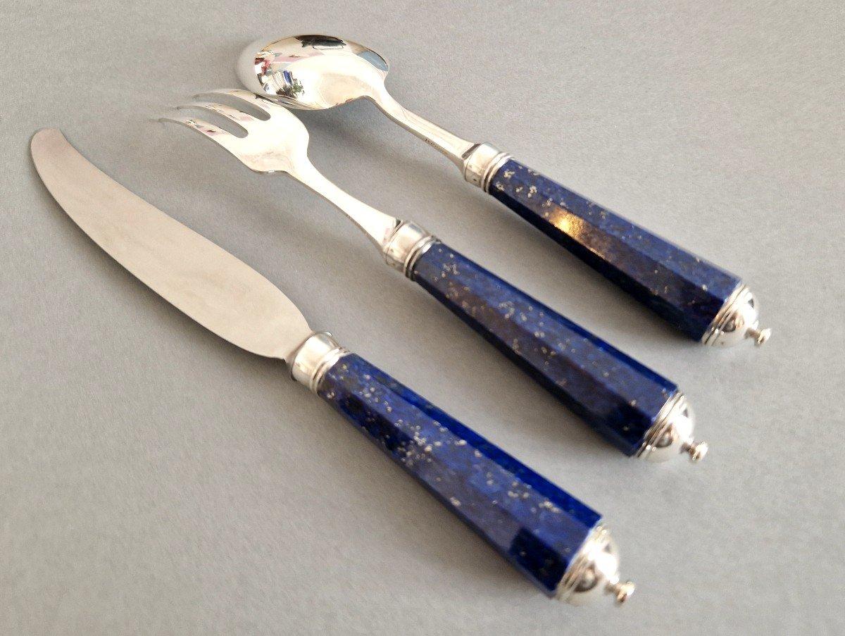 Peter Paris - Cutlery Flatware Set Of 51 Pieces In Sterling Silver & Lapis Laz For Sale 4