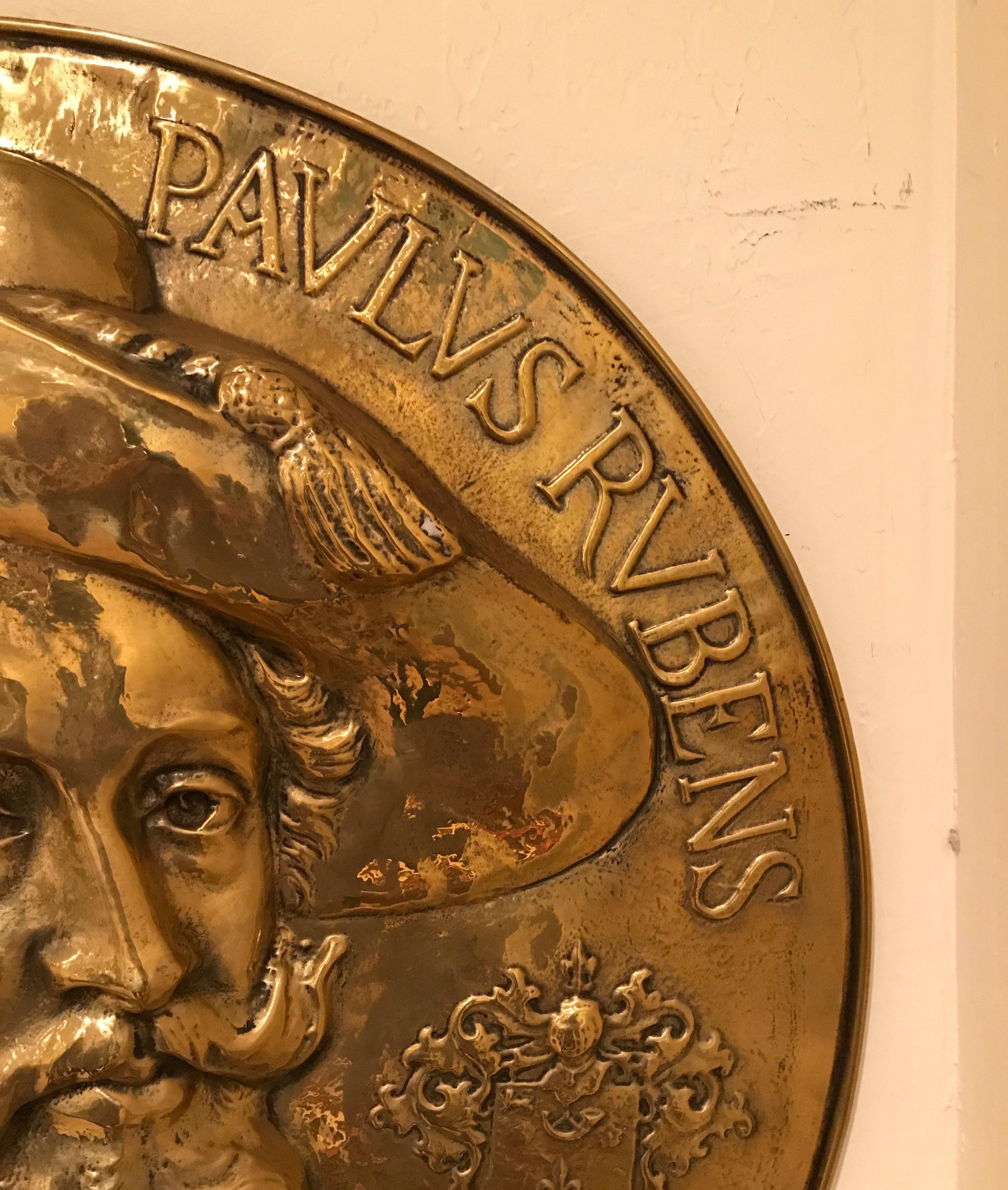 Belgian Peter Paul Rubens Brass Wall Plaque For Sale