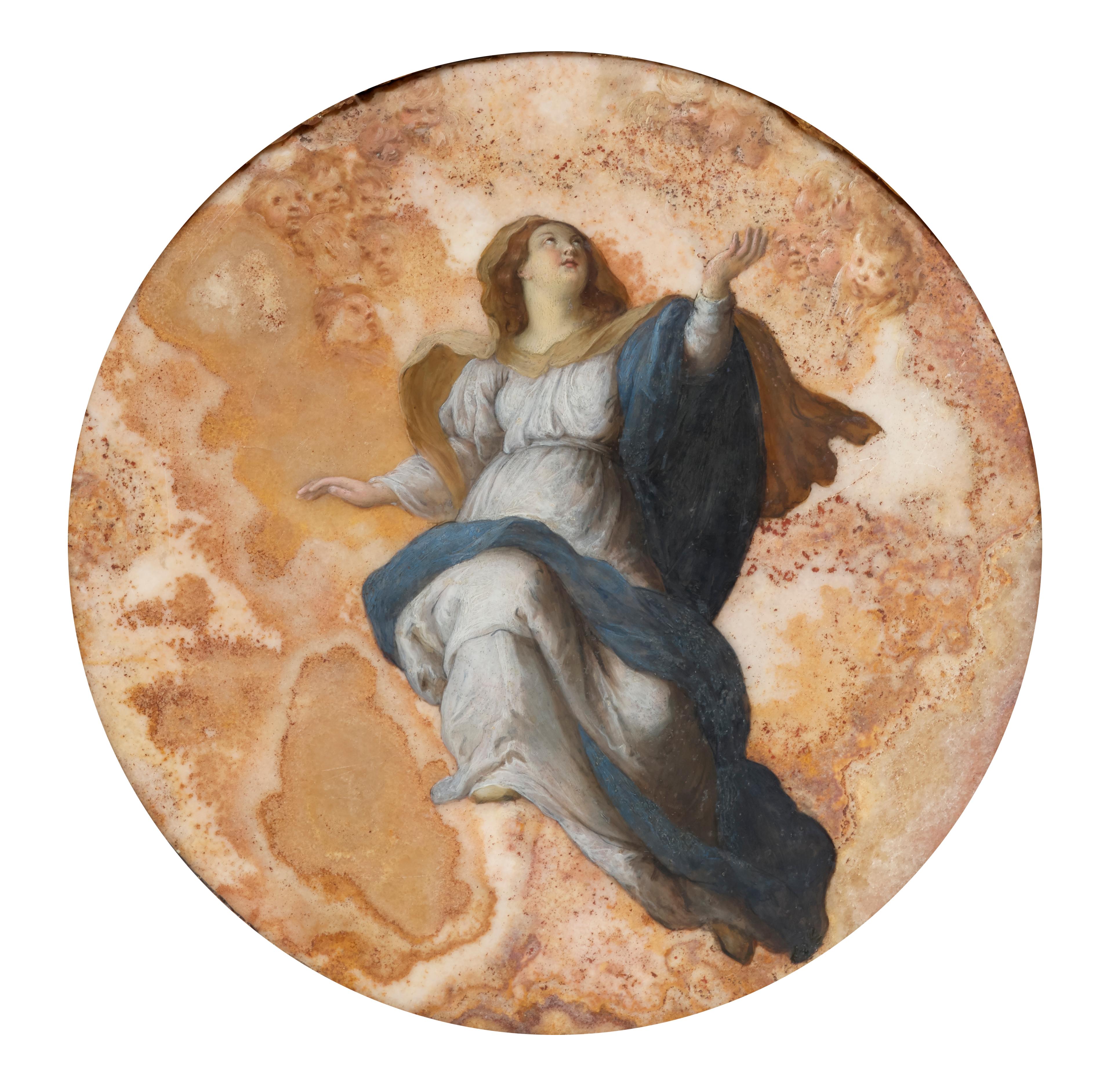 Peter Paul Rubens Figurative Painting - The Assumption, painting on alabaster - Roman school, 17th Century after Rubens