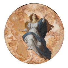 Antique The Assumption, painting on alabaster - Roman school, 17th Century after Rubens