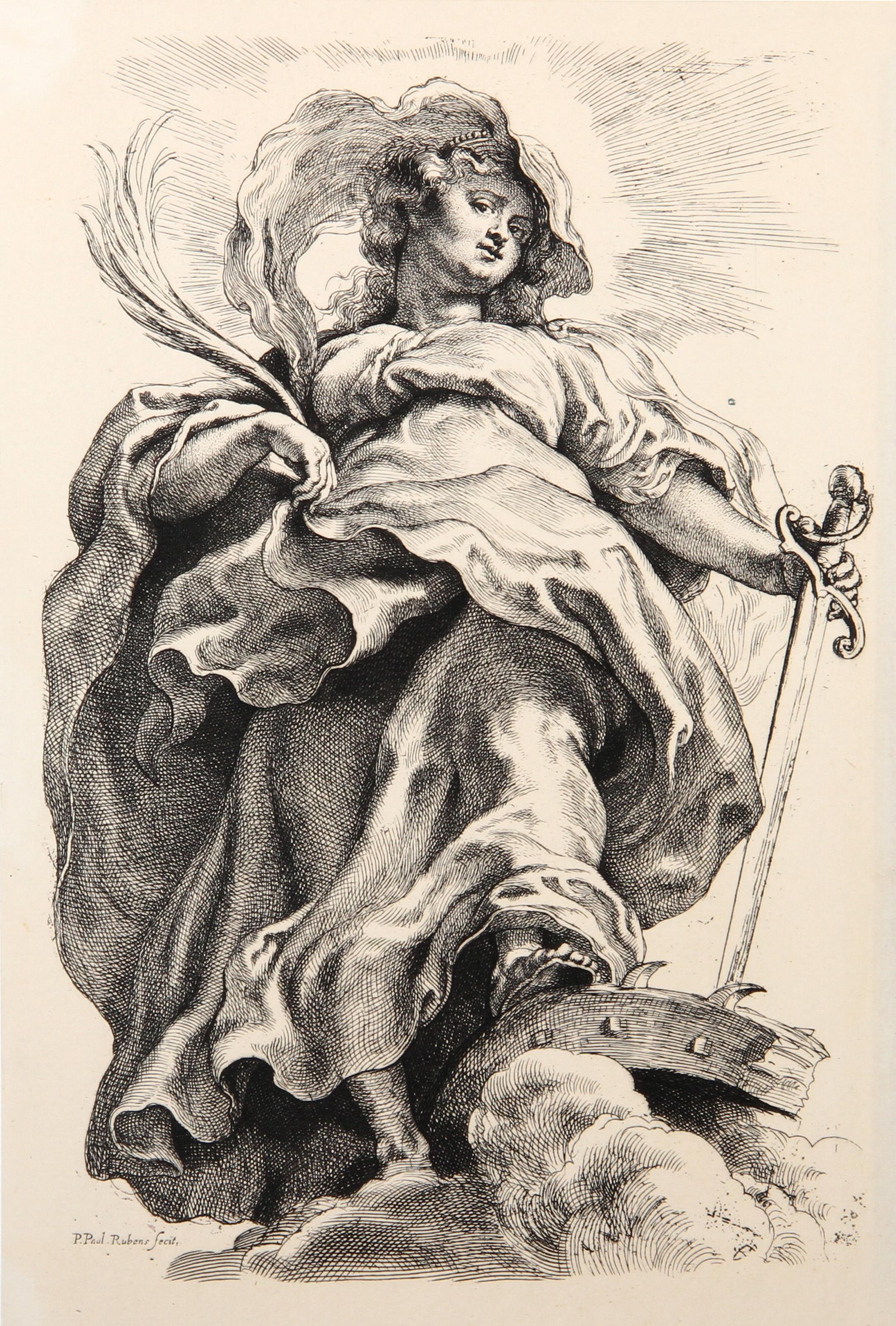 Artisten: Peter-Paul Rubens, nach Amand Durand, Belgier (1577 - 1640) - Sainte Catherine, Medium: Heliogravüre auf dünnem Bütten, Größe: 12,5  x 8.5 in. (31.75  x 21,59 cm), Drucker: Amand Durand, Beschreibung: Der französische Graveur und Maler