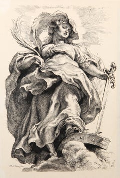 Sainte Catherine, Old Masters Heliogravure Etching by Peter Paul Rubens