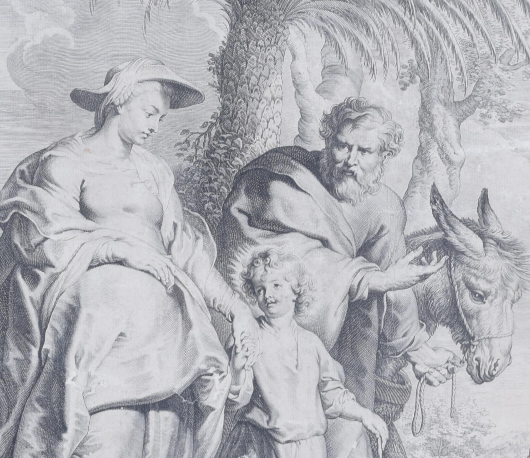 The Flight into Egypt 17th century engraving after Rubens by Lucas Vorsterman - Print by Peter Paul Rubens