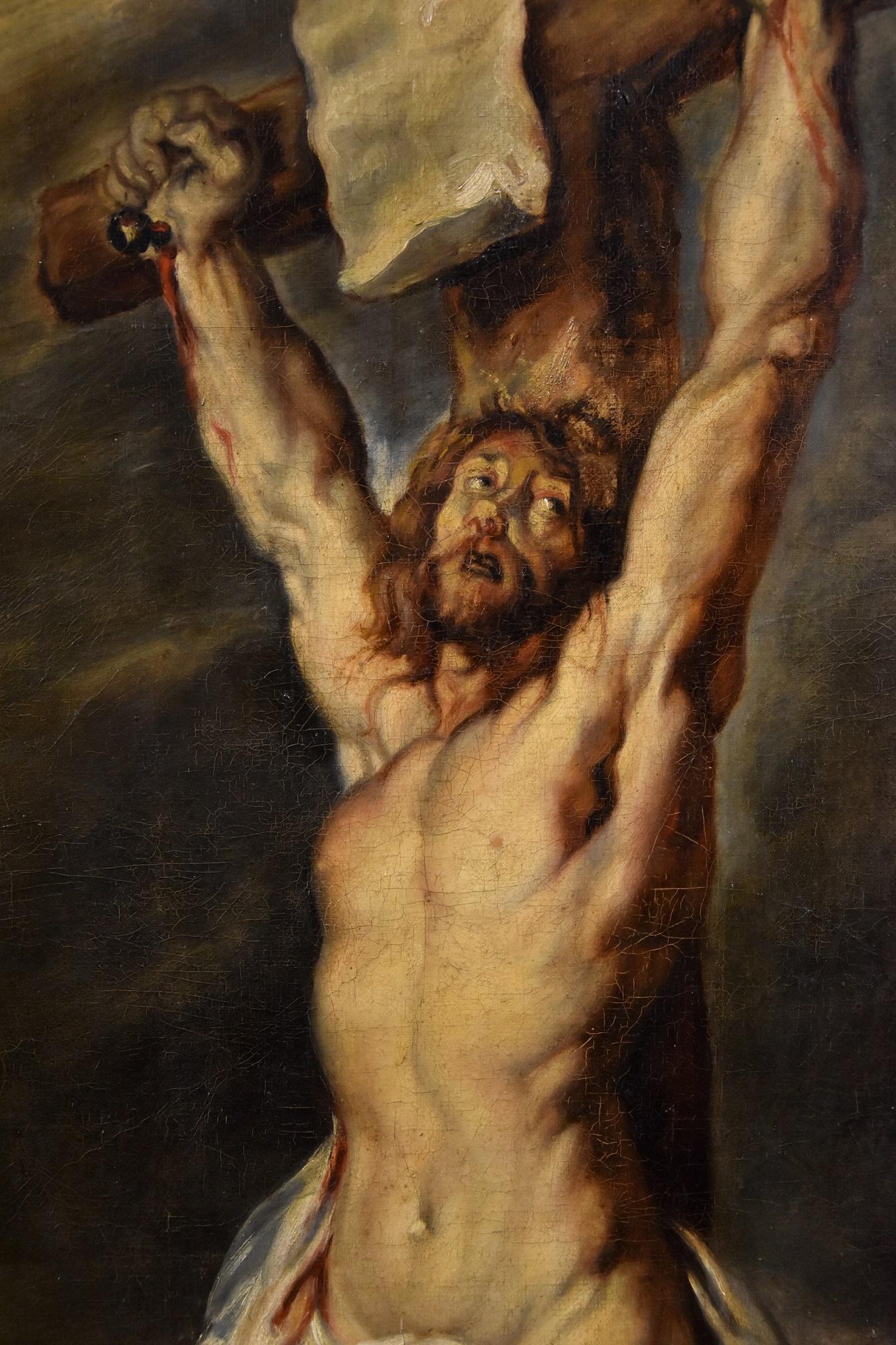 Christ Crucified Rubens Paint Oil on canvas Old master 17th Century Religious - Brown Portrait Painting by Peter Paul Rubens (Siegen 1577 - Antwerp 1640)
