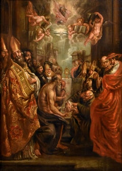 Dispute On The Eucharist Rubens Paint Old master Oil on table 17th Century Italy