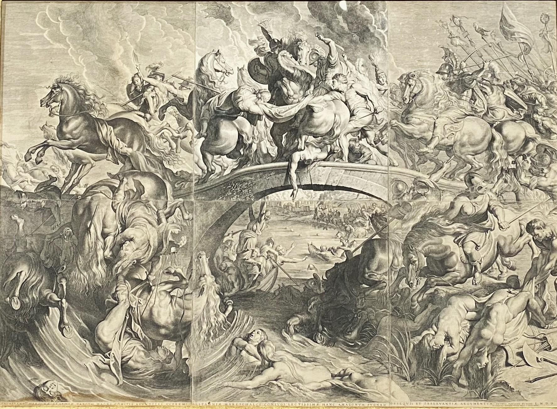 A fine example of a large engraving assembled from six printing plates, by well known German artist Peter Paul Rubens (1577-1640). Rubens was born in Siegen, Westphalia, Germany and studied at various times under Tobias Verhaecht, Adam van Noort,