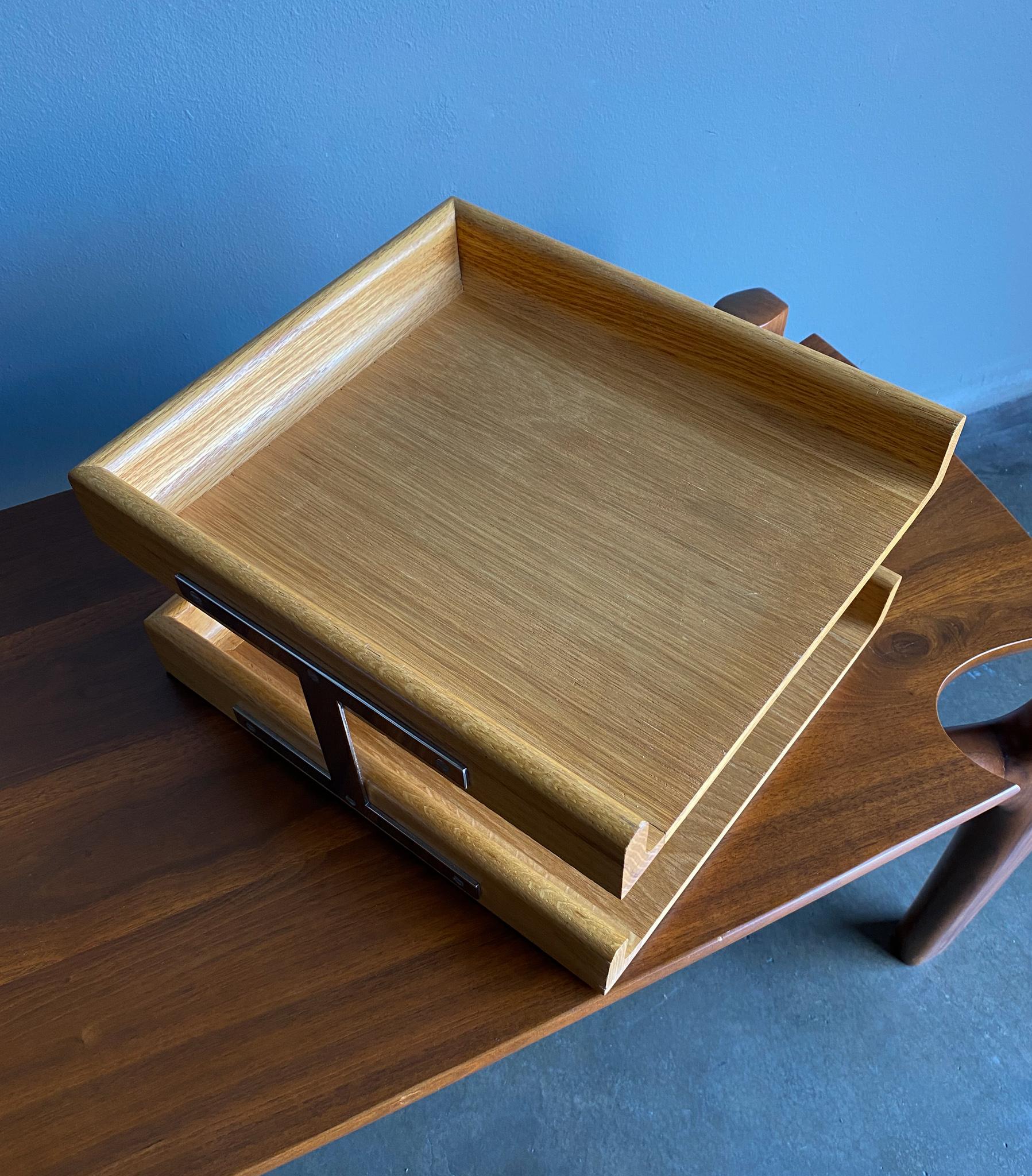 American Peter Pepper Oak & Chrome Letter Tray, circa 1970