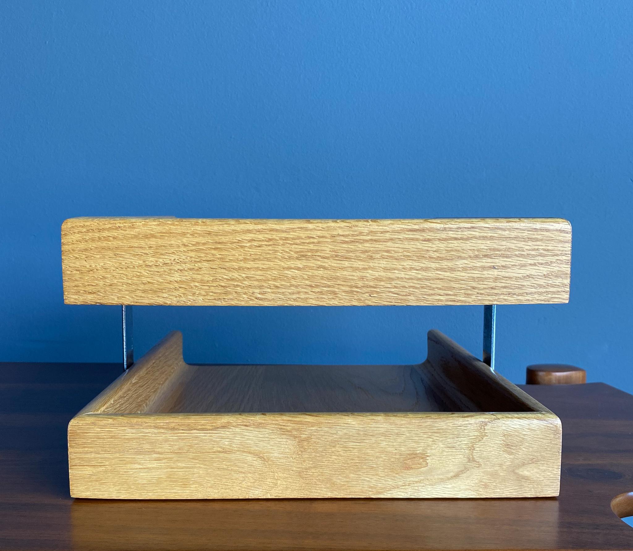 20th Century Peter Pepper Oak & Chrome Letter Tray, circa 1970