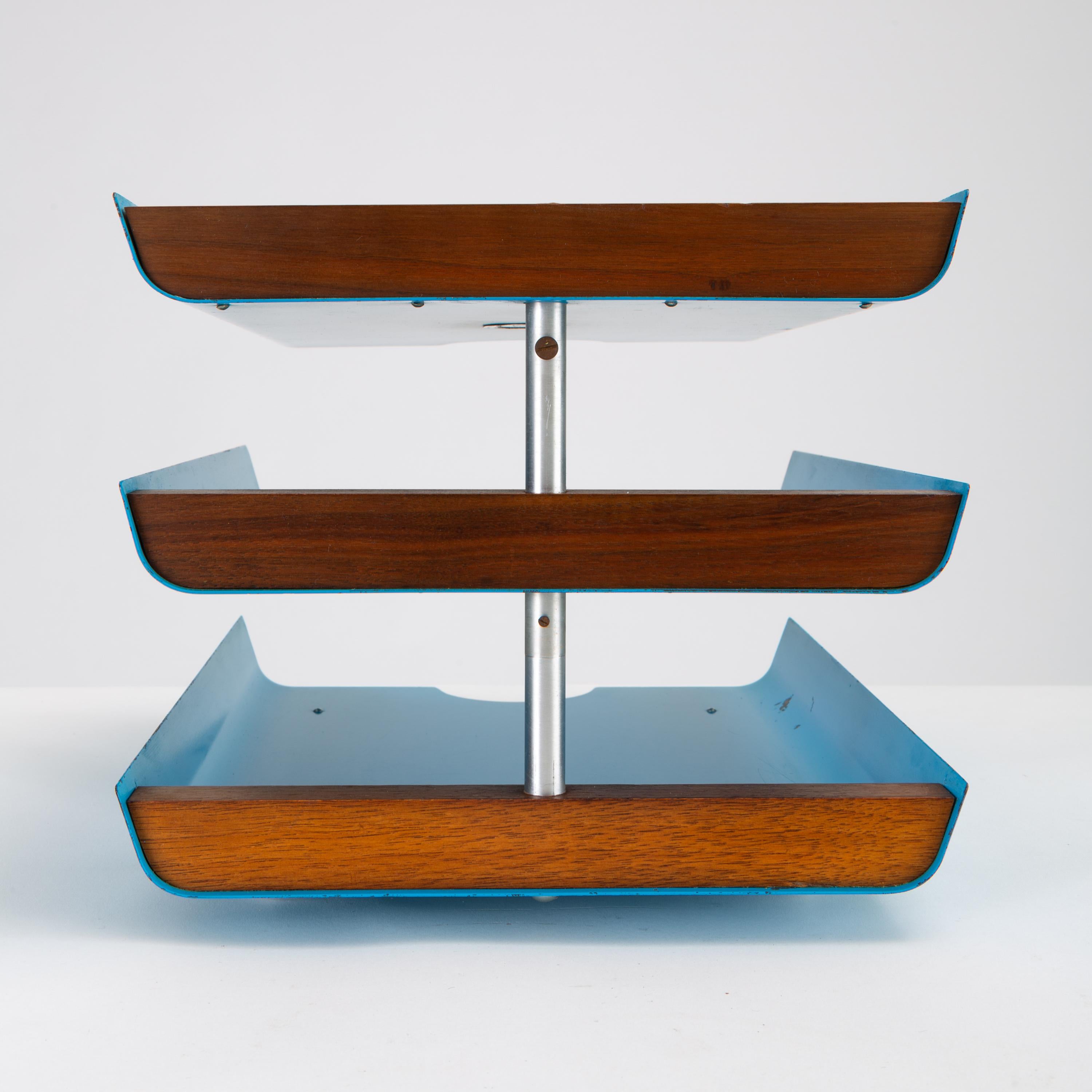 American Peter Pepper Products Three-Tiered Paper Tray in Original Blue Enamel