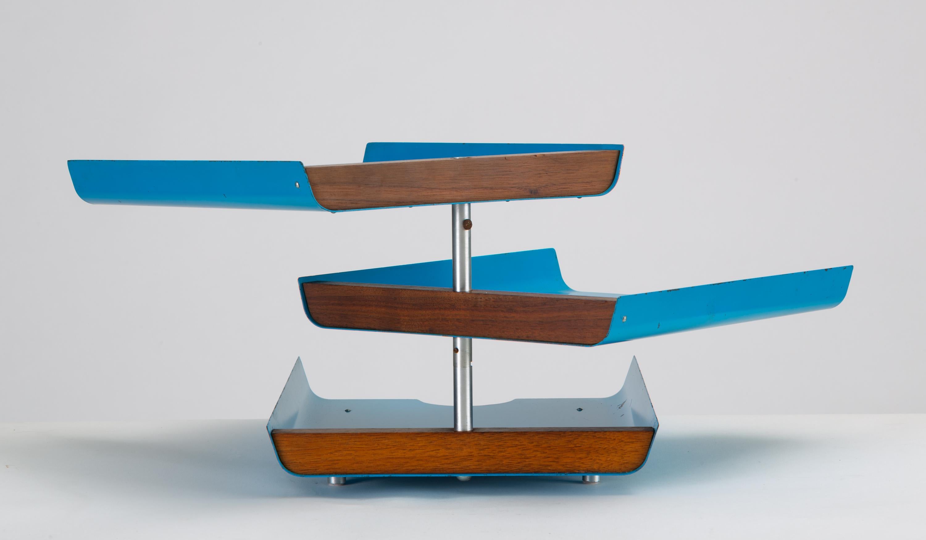 Enameled Peter Pepper Products Three-Tiered Paper Tray in Original Blue Enamel