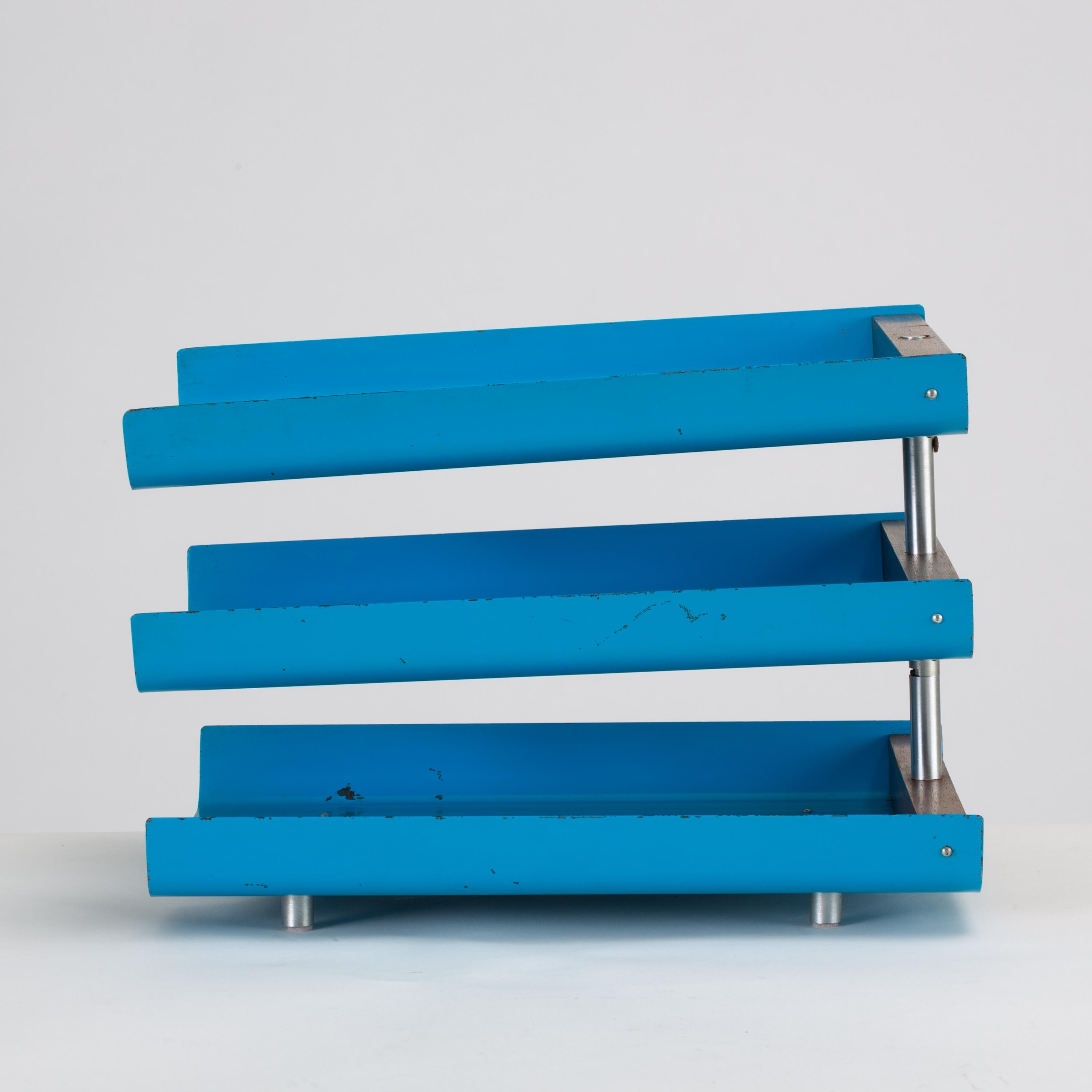 Peter Pepper Products Three-Tiered Paper Tray in Original Blue Enamel In Good Condition In Los Angeles, CA