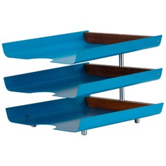 Retro Peter Pepper Products Three-Tiered Paper Tray in Original Blue Enamel