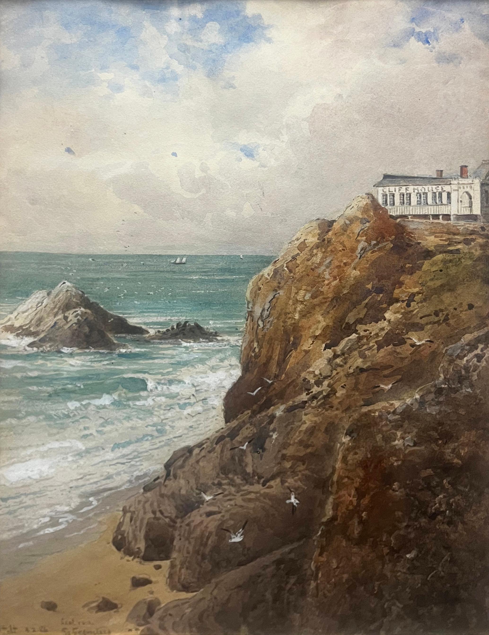 Seal Rock at Cliff House, San Francisco, 1886 - Realist Painting by Peter Petersen Toft