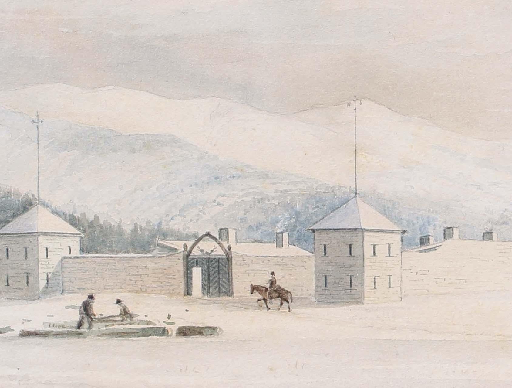 Pittura dei nativi americani 1860 Montana Fort Owen Museum Rara cornice d'oro originale - Painting Realismo americano di Peter Peterson Tofft