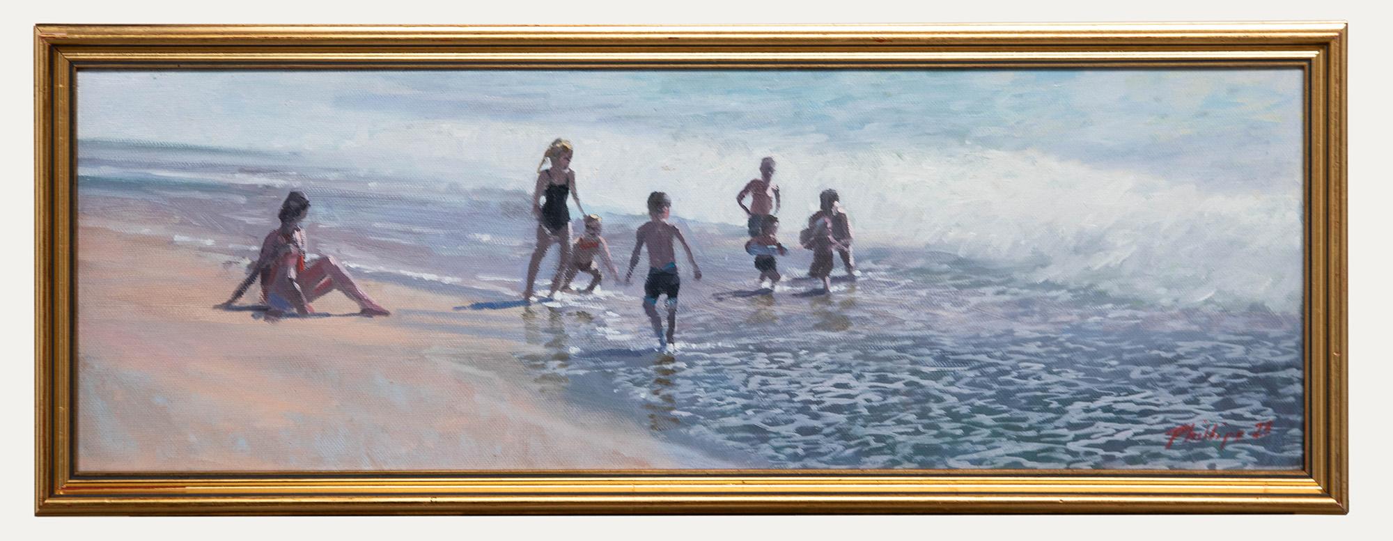 Peter Phillips Figurative Painting - Peter Z. Phillips - Framed Contemporary Oil, Jumping Sea Waves
