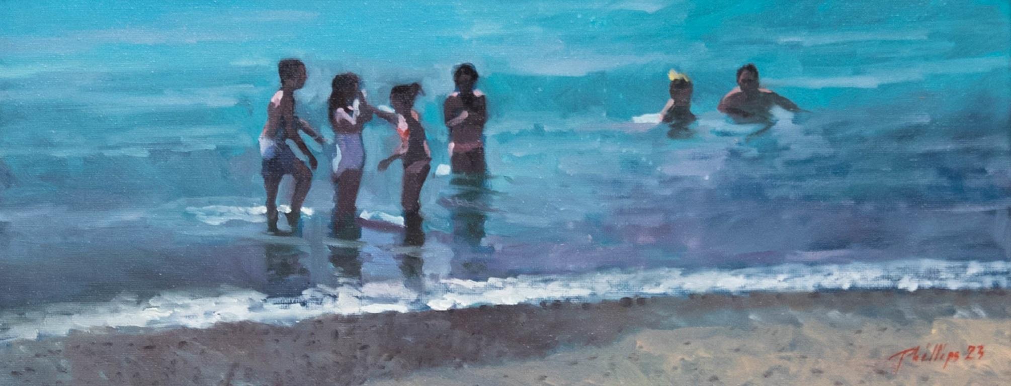 Peter Z. Phillips - Framed Contemporary Oil, Summer Swim - Painting by Peter Phillips