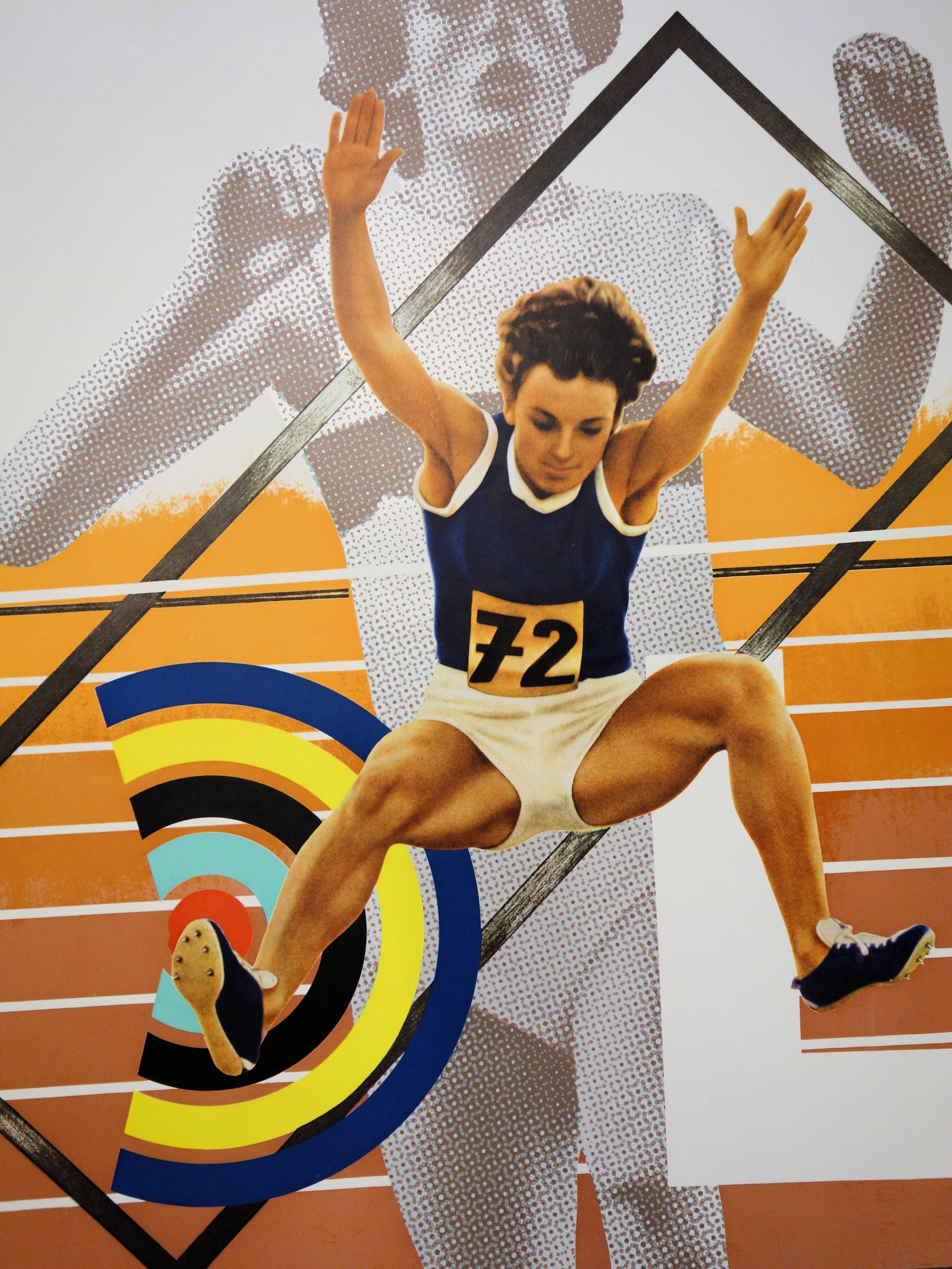 Peter PHILIPS
Athlétisme : plus haut, plus fort, plus loin

Lithographie et offset
Signature imprimée dans la plaque
Sur papier d'édition 101 x 64 cm (c. 40 x 26 inch)
Réalisé pour les Jeux olympiques de Munich, en 1972

Excellent état