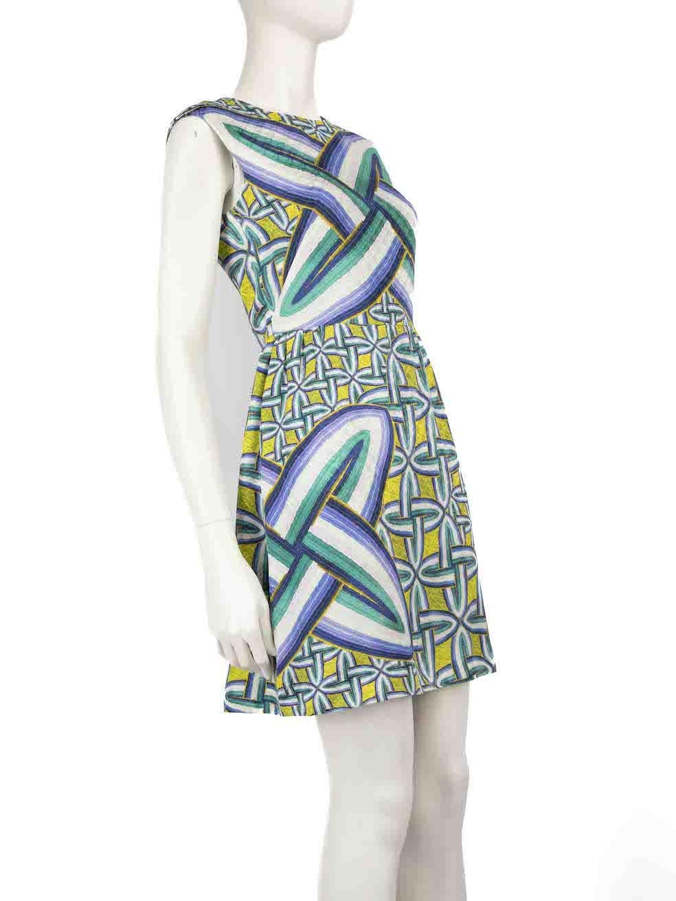 CONDITION is Very good. Hardly any visible wear to the dress is evident on this used Peter Pilotto designer resale item.
 
 
 
 Details
 
 
 Multicolour- blue, green, yellow
 
 Silk
 
 Dress
 
 Abstract pattern
 
 Sleeveless
 
 Round neck
 
 Back