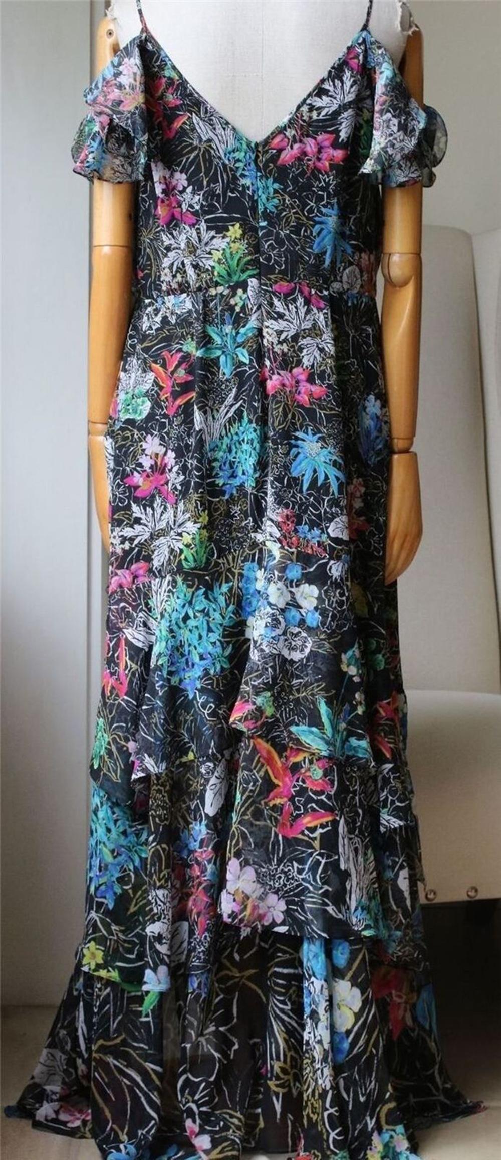 Black Peter Pilotto Asymmetric Floral-Print Silk-Georgette Gown