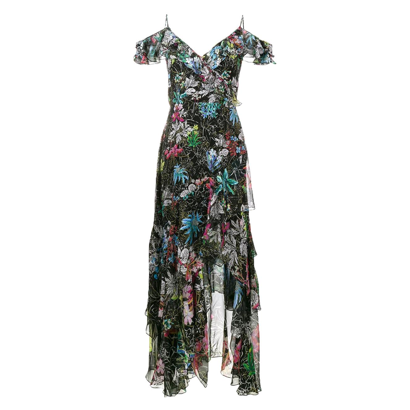 Peter Pilotto Asymmetric Floral-Print Silk-Georgette Gown