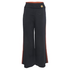 Peter Pilotto Black/Brown Crepe Button Embellished Wide Leg Trousers M