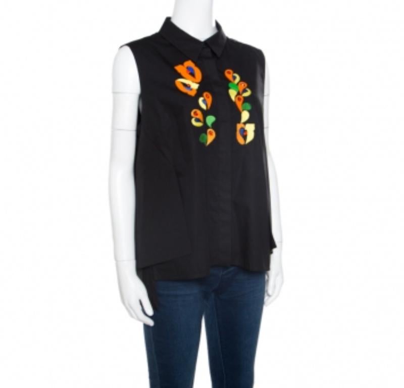 Peter Pilotto Schwarze ärmellose Bluse aus bestickter und verzierter Baumwolle L im Zustand „Gut“ im Angebot in Dubai, Al Qouz 2