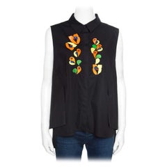 Peter Pilotto Black Embroidered Embellished Cotton Sleeveless Blouse L
