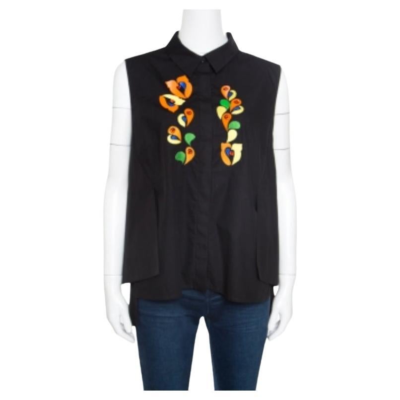 Peter Pilotto Schwarze ärmellose Bluse aus bestickter und verzierter Baumwolle L im Angebot