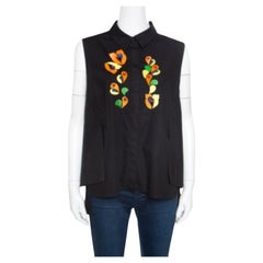 Peter Pilotto Black Embroidered Embellished Cotton Sleeveless Blouse L