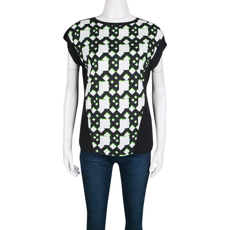 Peter Pilotto Black Geometric Print T-Shirt S In Good Condition For Sale In Dubai, Al Qouz 2