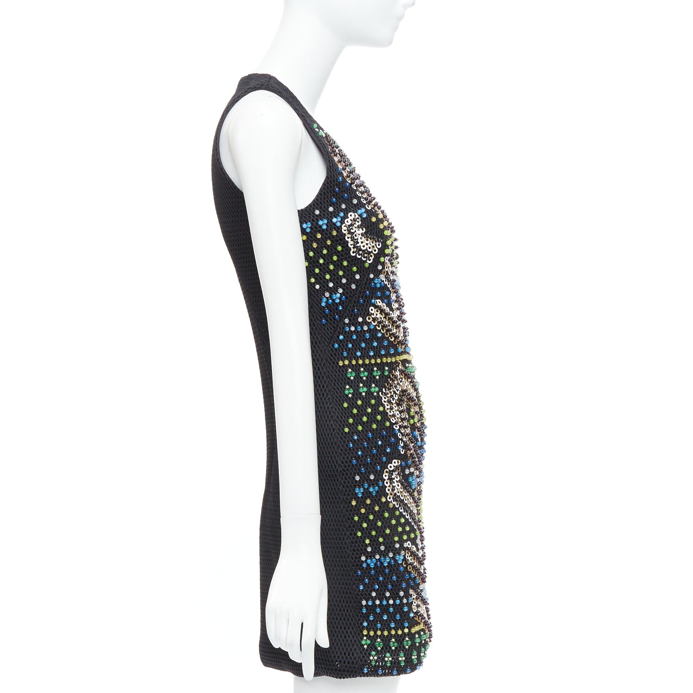 PETER PILOTTO black green beads embellished scuba mini dress UK8 S In Excellent Condition For Sale In Hong Kong, NT
