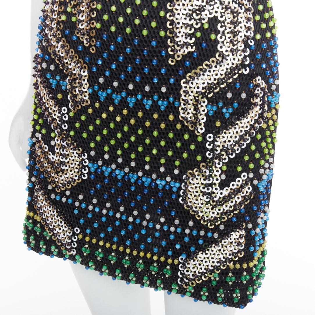PETER PILOTTO black green beads embellished scuba mini dress UK8 S For Sale 2