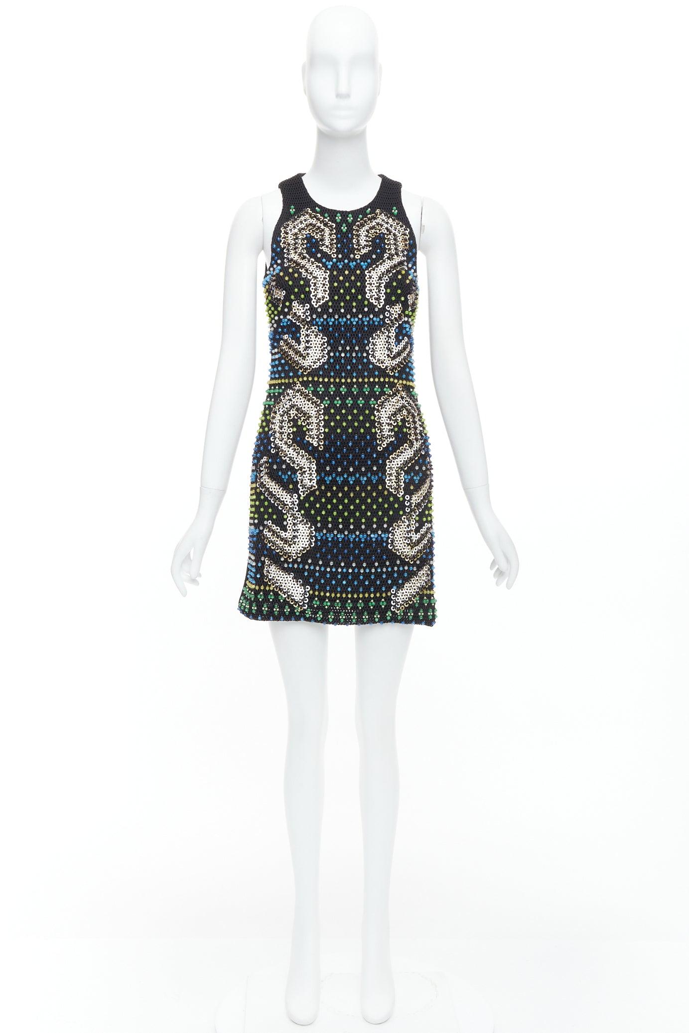 PETER PILOTTO black green beads embellished scuba mini dress UK8 S For Sale 4