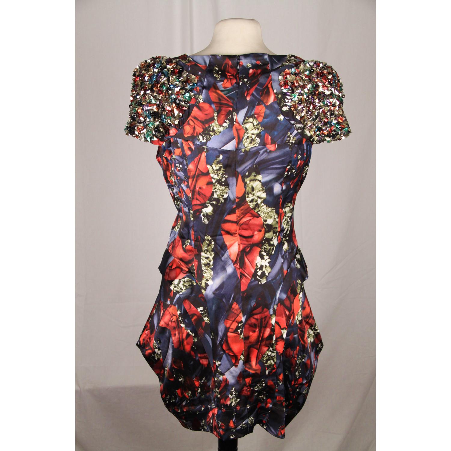 Women's Peter Pilotto Blue and Red Silk Embellished Mini Dress Size 10