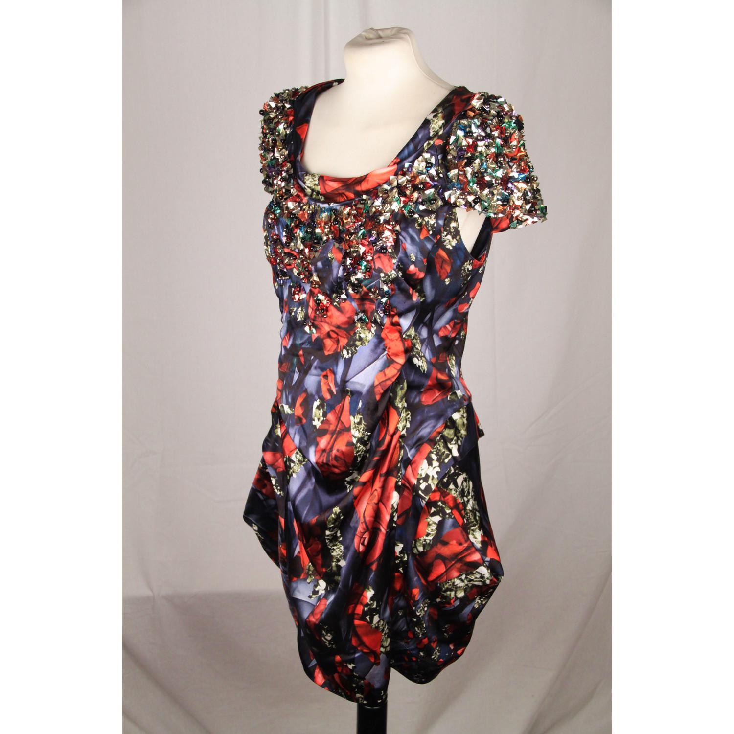 Peter Pilotto Blue and Red Silk Embellished Mini Dress Size 10 1