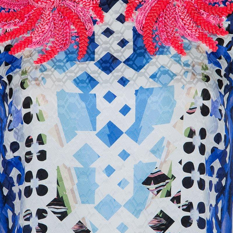Peter Pilotto Blue Digital Print Neon Sequin Embellished Sleeveless Dress S 4