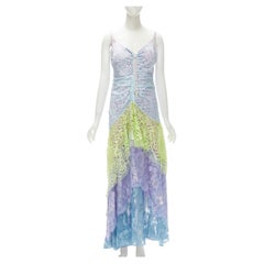 Robe de soirée à cravate Peter Pilotto en dentelle bleue, verte et violette, taille UK 12