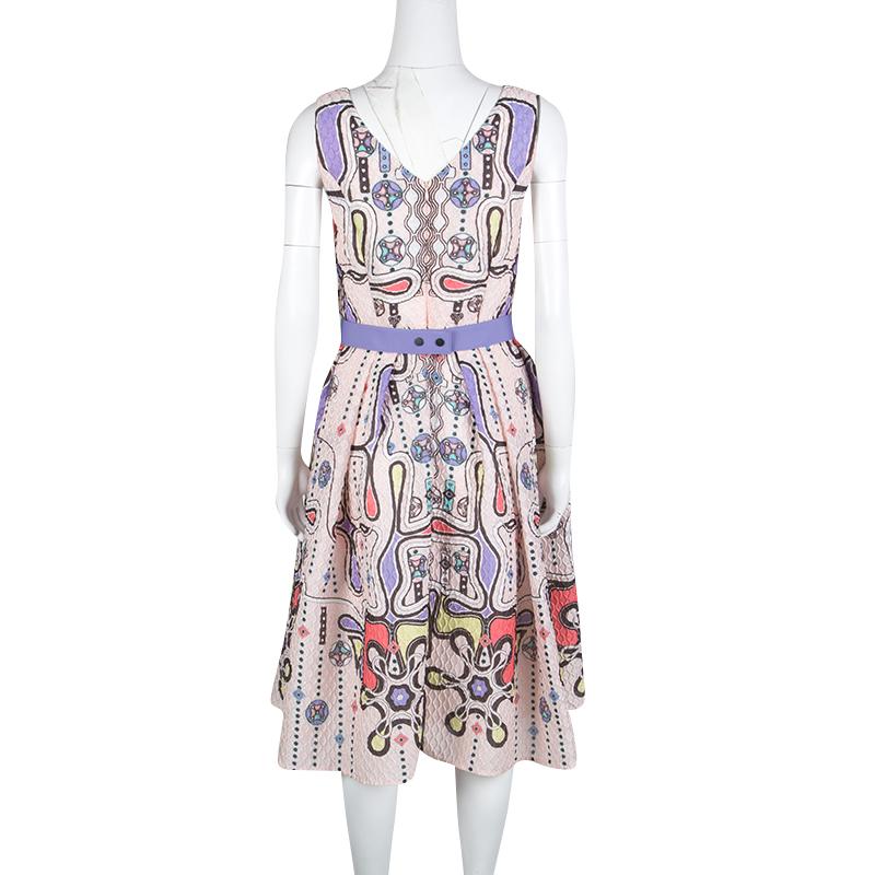 Gray Peter Pilotto Blush Pink 3D Waffle Texture Printed Circle Dress M