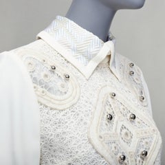 PETER PILOTTO cream wool blend lace dome beaded blouse UK8 S