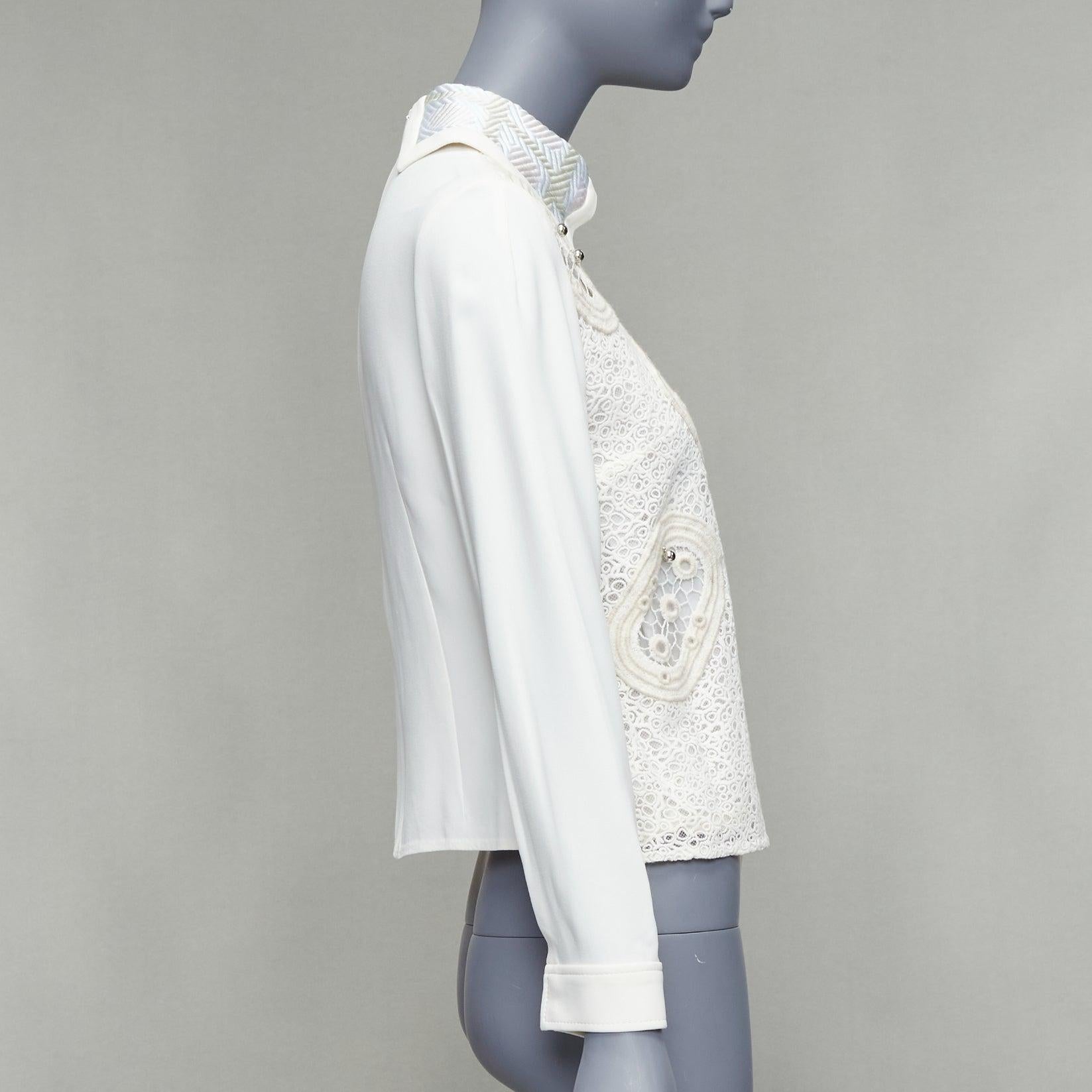 PETER PILOTTO cream wool blend lace dome beaded blouse UK8 S In Fair Condition For Sale In Hong Kong, NT