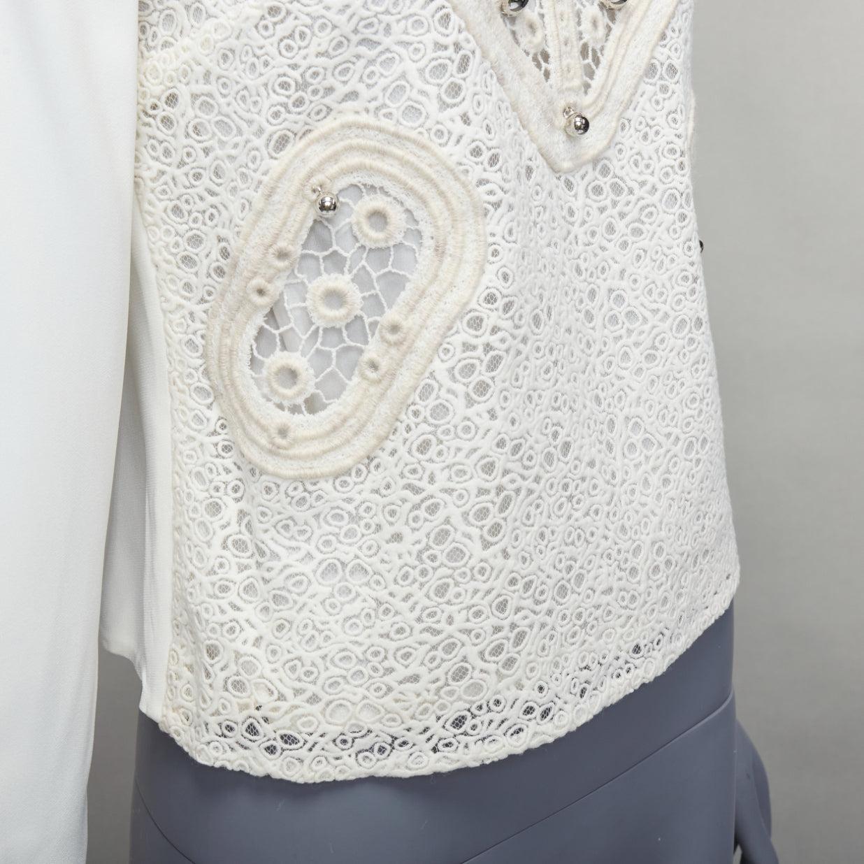 PETER PILOTTO cream wool blend lace dome beaded blouse UK8 S For Sale 2