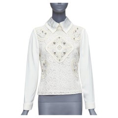 PETER PILOTTO cremefarbene Wollmischung, Spitzenkuppel, Perlenbluse UK8 S