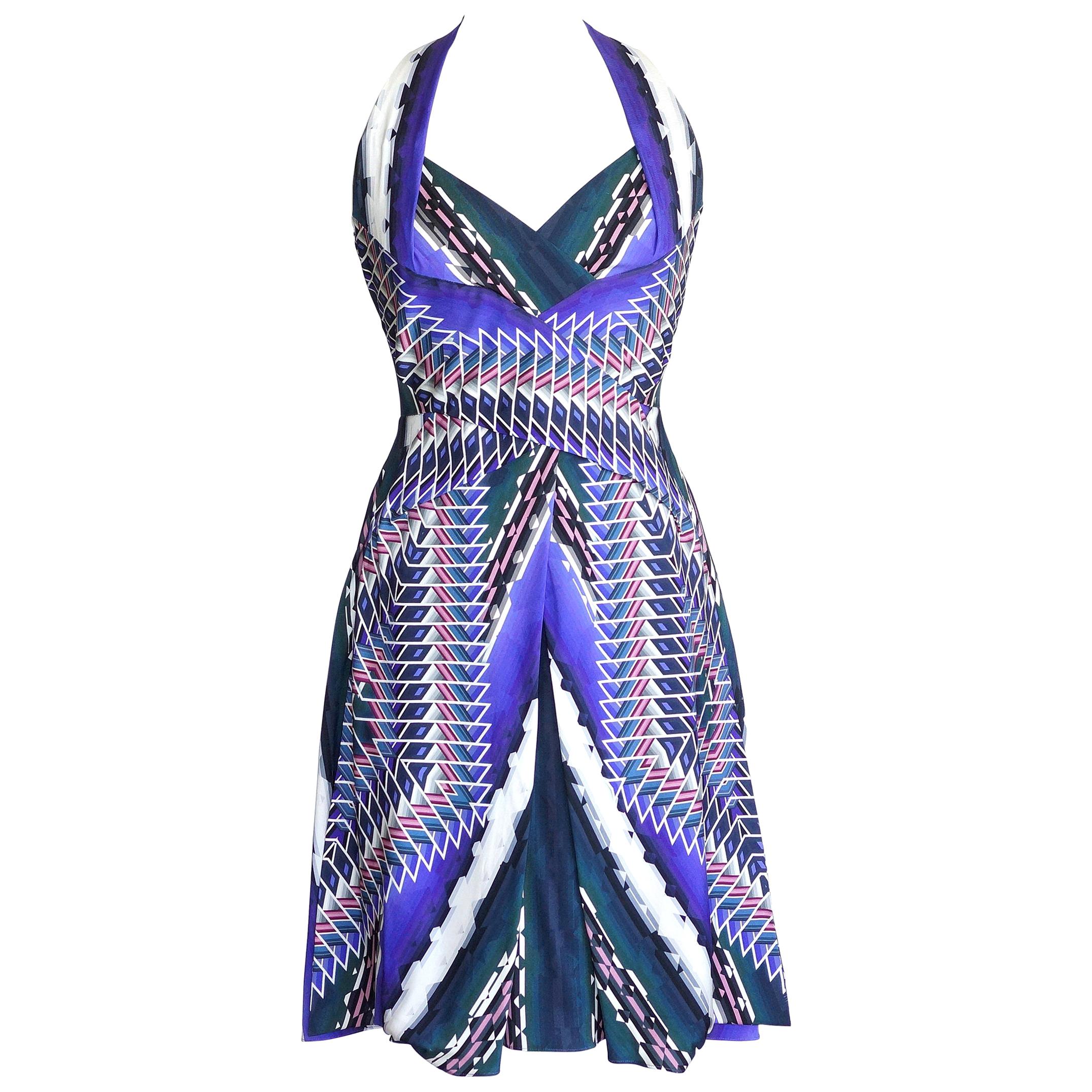 Peter Pilotto Dress Vivid Print Halter Style Beautiful Details  6  New w/ Tag For Sale