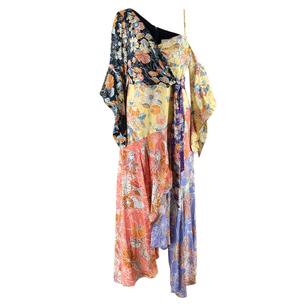 Peter Pilotto Floral Print Crepe De Chine Maxi Wrap Dress - Size US 10 For Sale