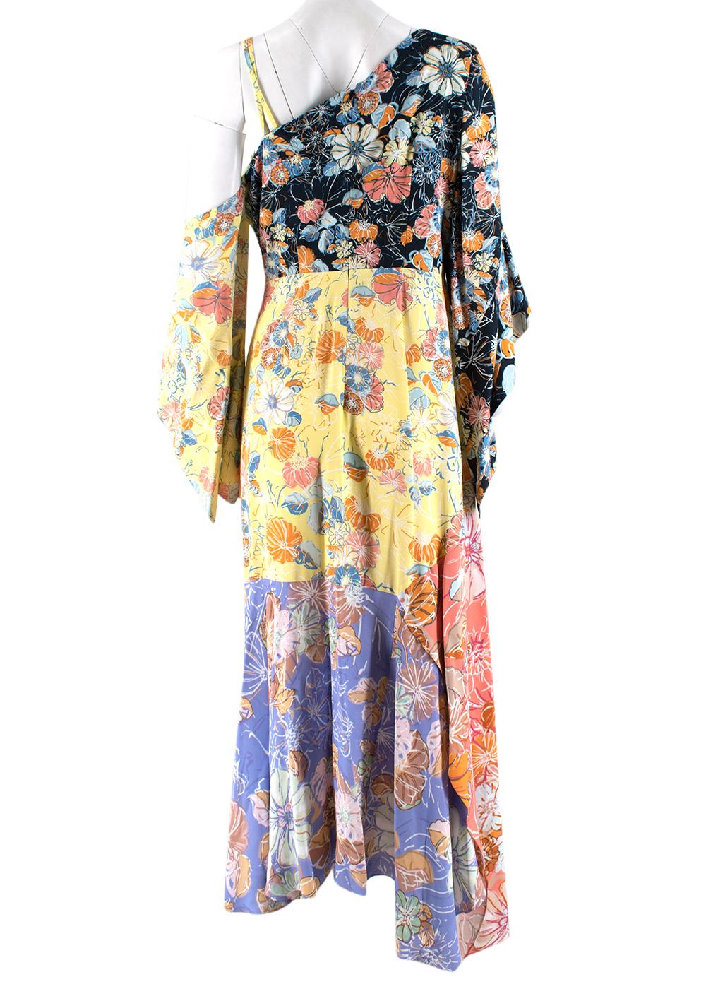 Peter Pilotto Floral Print Crepe De Chine Maxi Wrap Dress - Size US 10 In Excellent Condition For Sale In London, GB