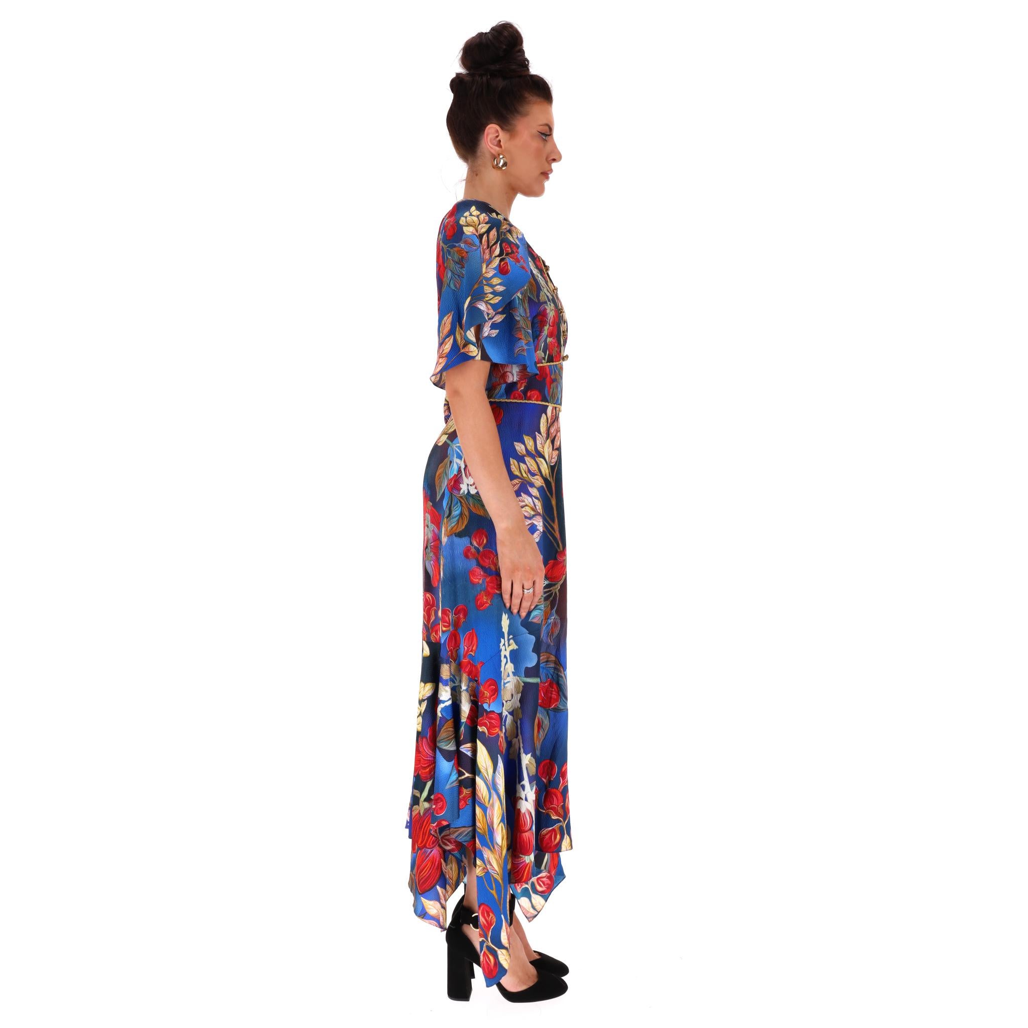 Gris Peter Pilotto Floral Print Wrap Silk Dress en vente